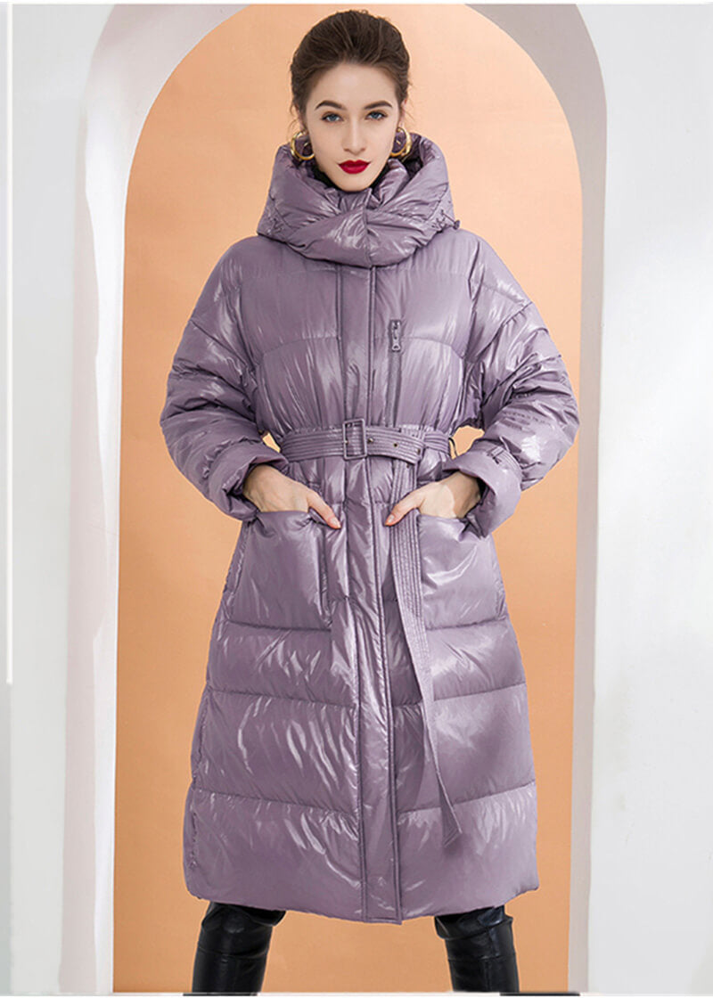 womens purple hooded down coat