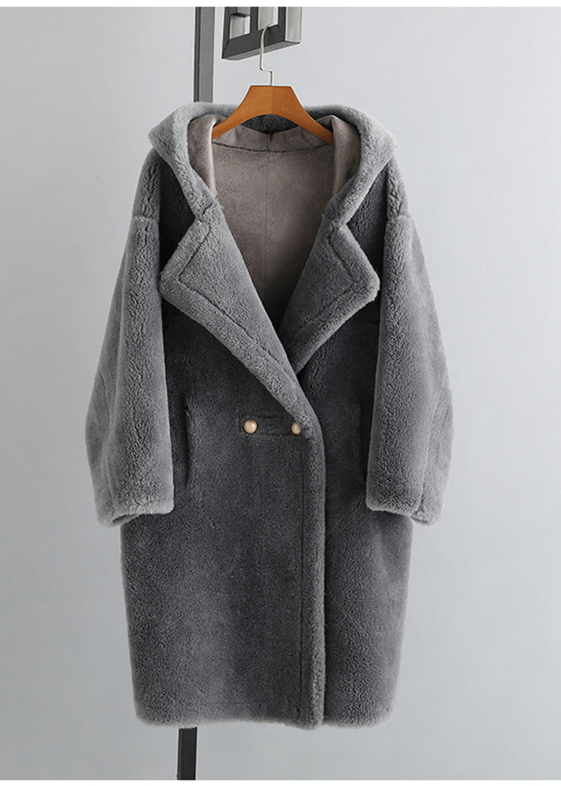 Snowy Oversize Wool Fleece Hood Coat