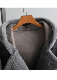 hooded wool fur jacket grey