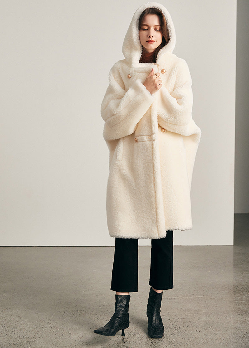 Snowy Oversize Wool Fleece Hood Coat