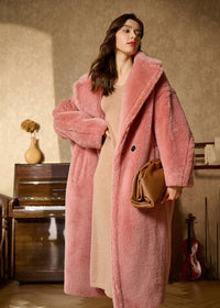 oversize wool fleece coat in pink