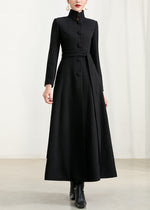 Qearl Stand Collar Fit & Flare Wool Blend Coat