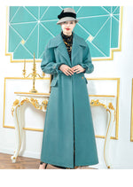 Teal Spread Collar Belted Wrap Maxi Coat