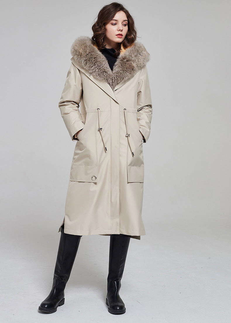 Womens cream coat with fur outlet hood