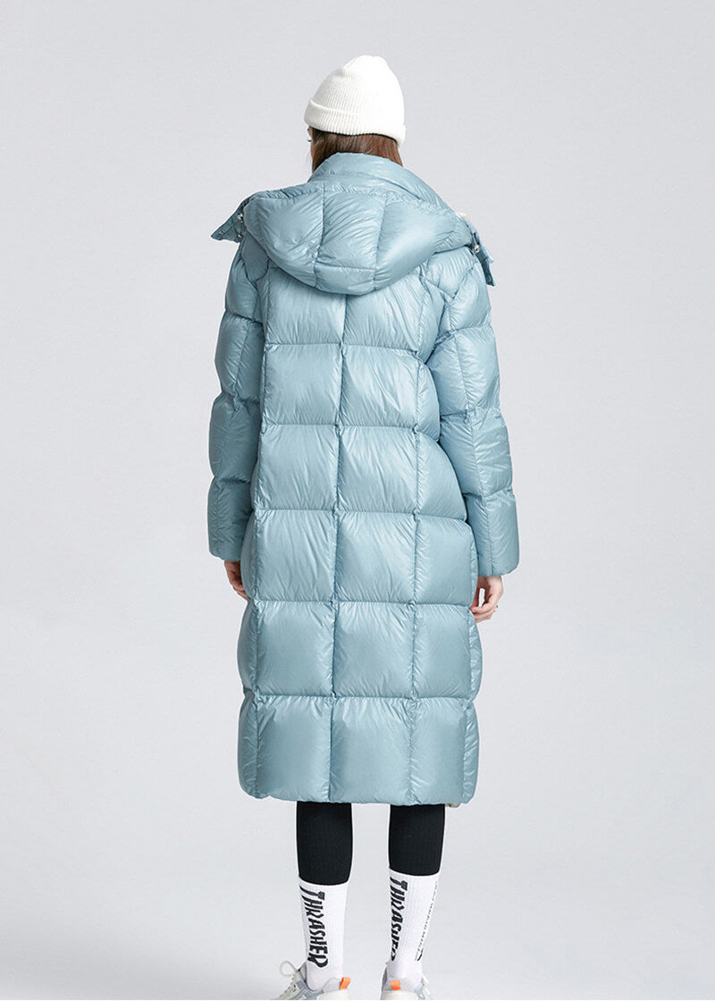 Long down high shine puffer clearance coat gap