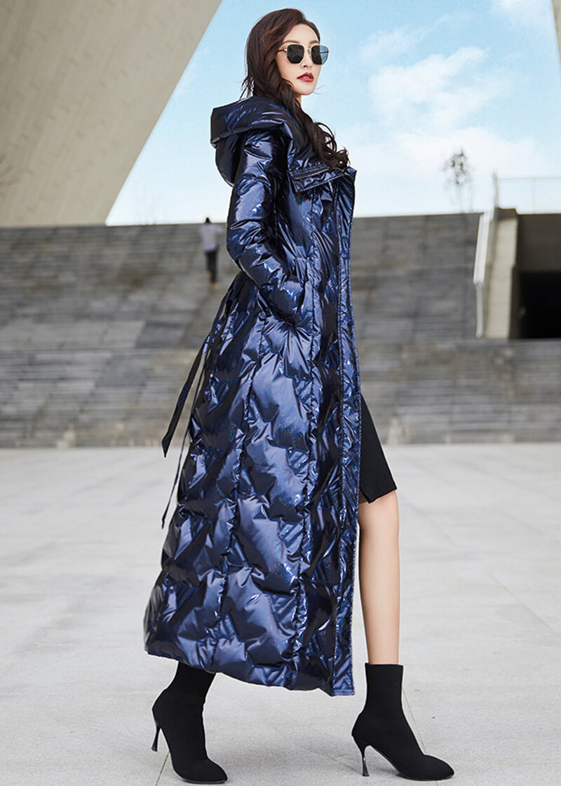 Long shiny puffer on sale jacket