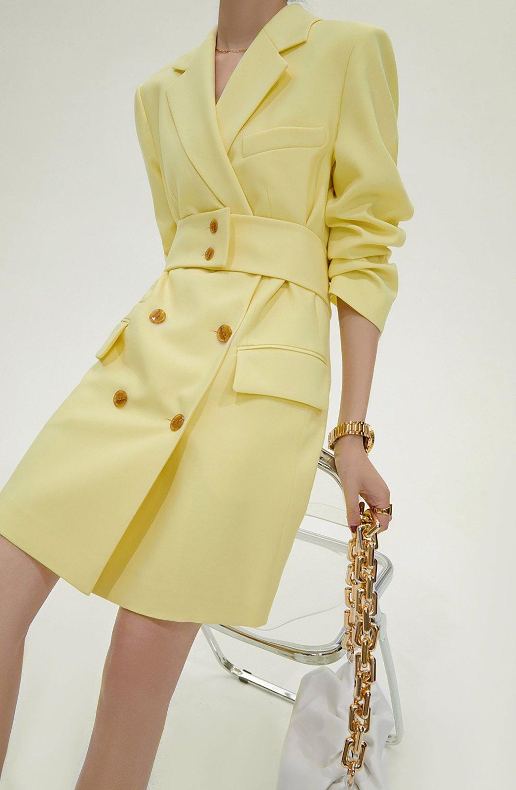 Yellow Double Breasted Long Sleeve Blazer Dress | Vivian Seven M Yellow Double Breasted Long Sleeve Blazer Dress | Vivian Seven M