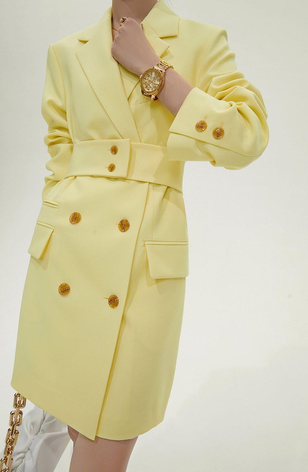 gold blazer dress womens Yellow Double Breasted Long Sleeve gold blazer outfit
