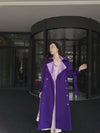 Women Purple Satin Double Breasted Long Trench Coat