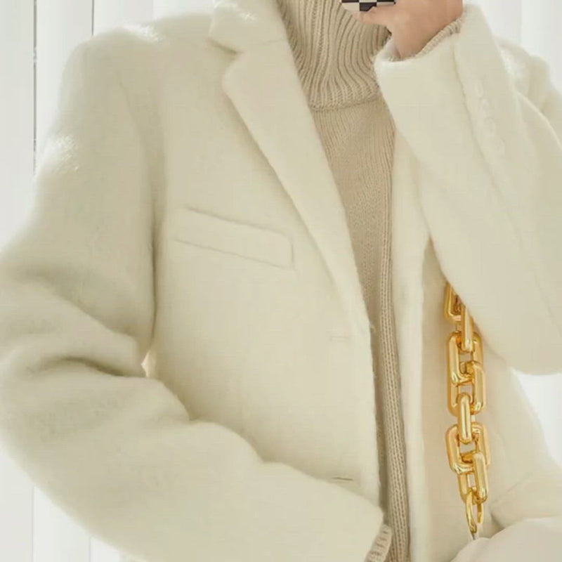 كبير الحجم الصوف السترة بدلة معطف 2 ألوان أبيض رمادي