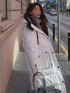 Women White Oversize Hooded Quilted Puffer Coat Black Loose Winter Parka Coat