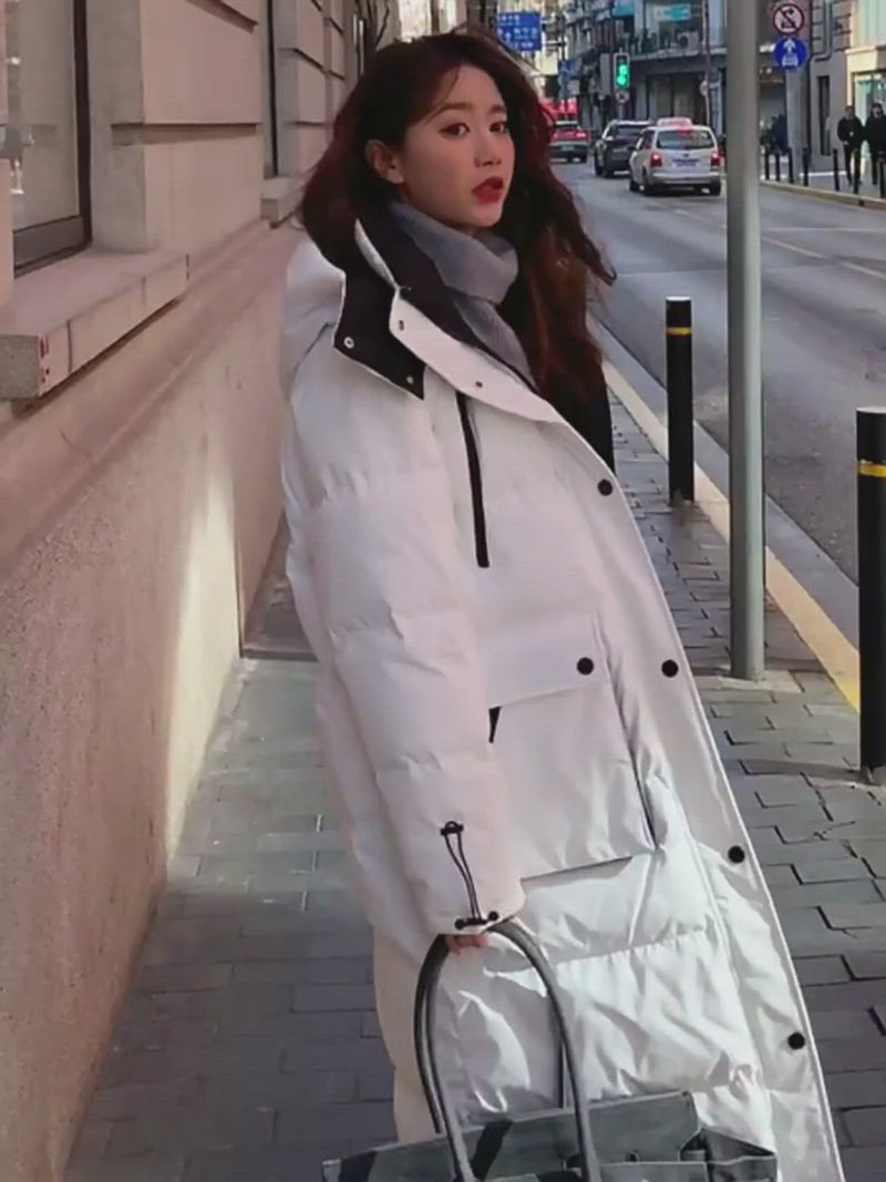 Cappotto piumino trapuntato con cappuccio oversize bianco da donna cappotto parka invernale sciolto nero