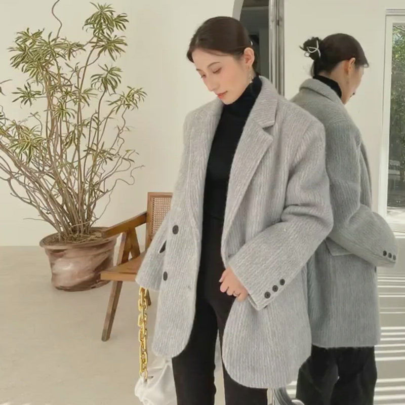Cappotto di lana grigio, vestito blazer di lana oversize, vestito di lana invernale