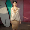 Single-Button Two Tones Blazer Skirt Suit Vivian Seven