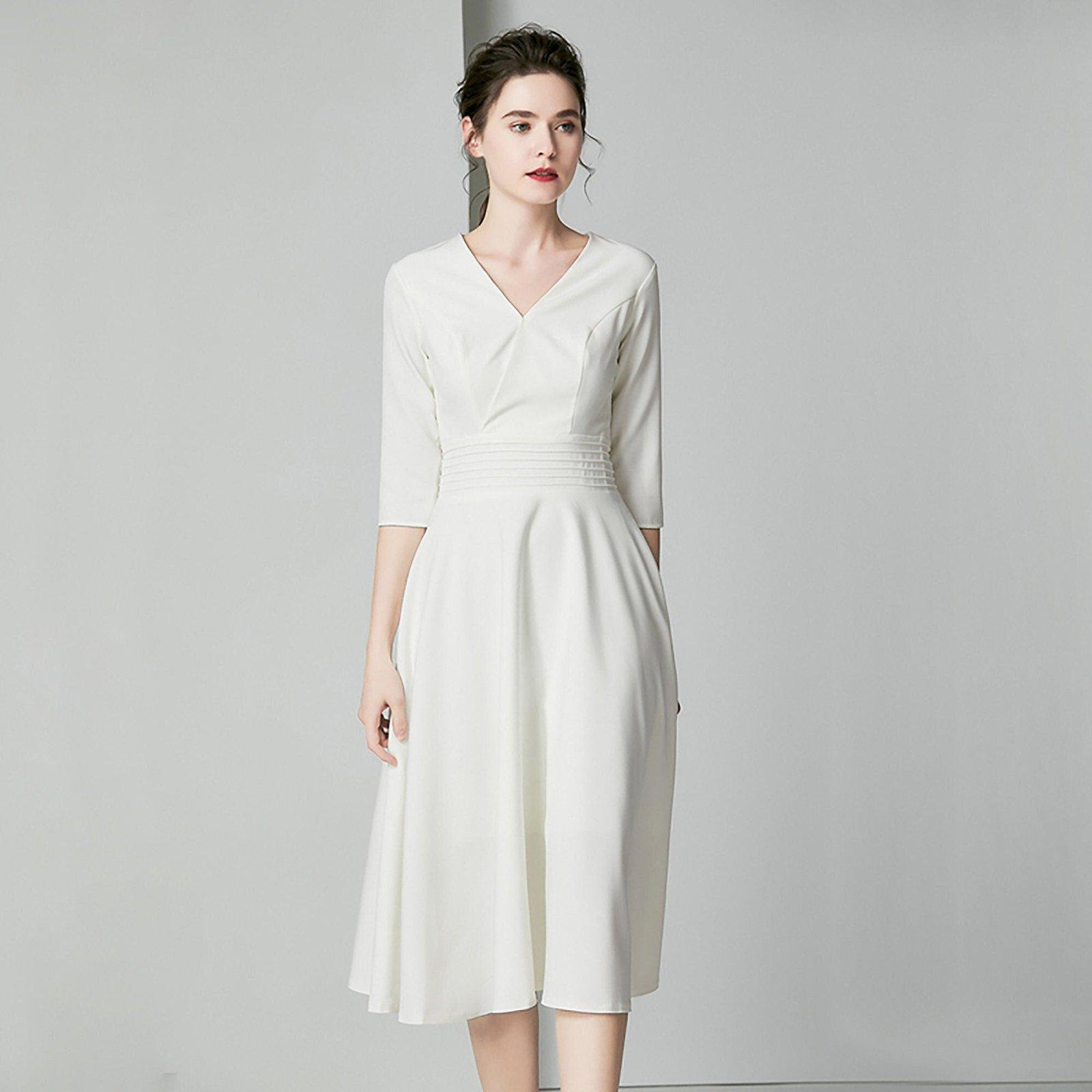 Half Sleeve V-neck Fit & Flare Midi Dress Vivian Seven