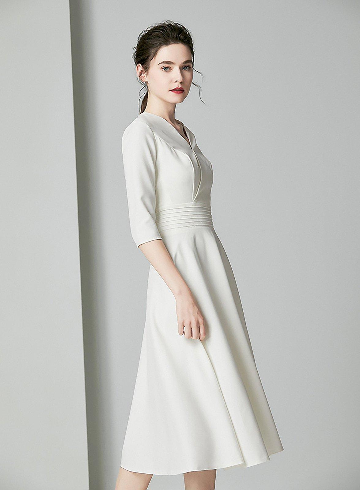 Half Sleeve V-neck Fit & Flare Midi Dress | Vivian Seven Half Sleeve V-neck Fit & Flare Midi Dress | Vivian Seven