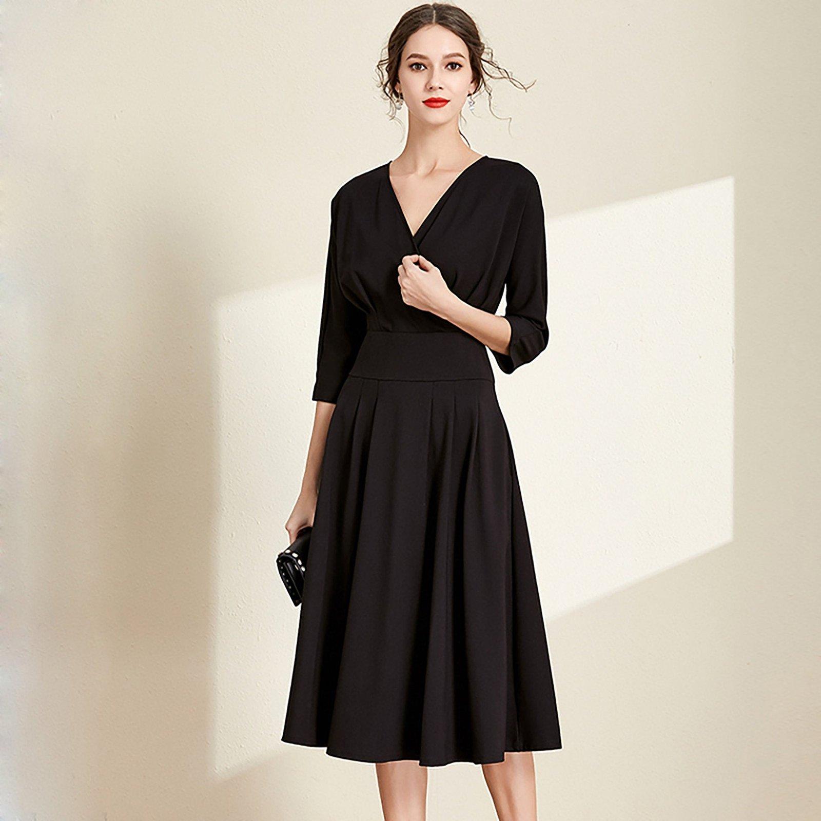 Half Sleeve V-neck Fit & Flare Midi Dress