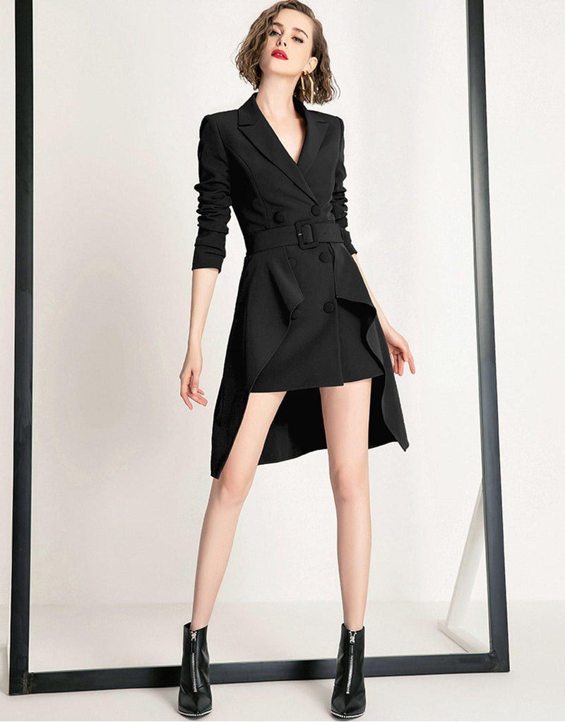 Double-Breasted Belted Jacket & Skirt Two-piece Set Vivian Seven