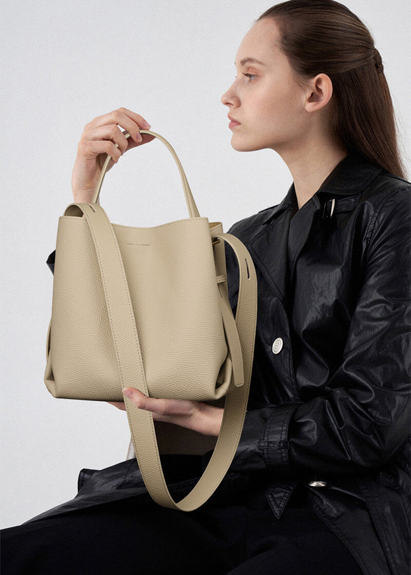 Women's Leather Top Handle Shoulder Leather Bucket Bag