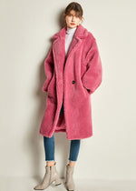 womens fuchsia wool fleece coat